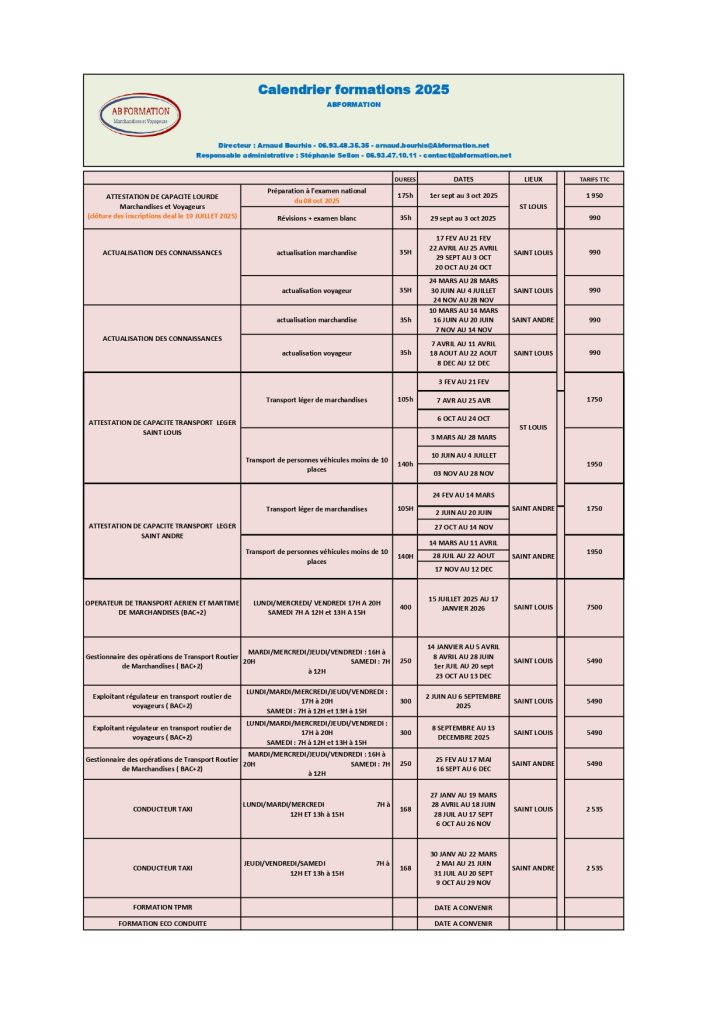 calendrier de formation abformation 2025